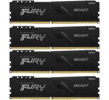Память оперативная/ Kingston 64GB 3200MT/s DDR4 CL16 DIMM (Kit of 4) 1Gx8 FURY Beast Black