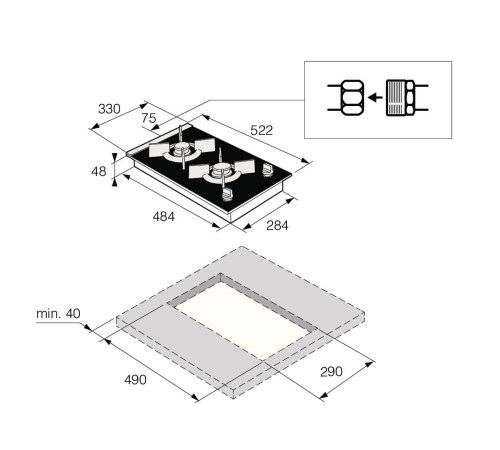 Газовая варочная панель ASKO/ Арт. 741472 ; Газовая варочная панель ASKO, 2 зоны,материал стеклокерамика,кольцо для вока-чугун,электроподжиг, цвет черный
