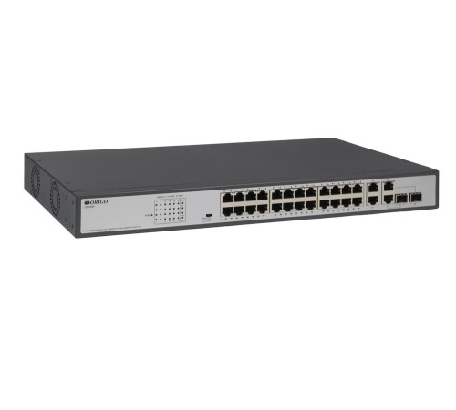 Коммутатор/ Неуправляемый PoE-коммутатор, 26x1000Base-T (24x1000Base-T PoE), 2xCombo 1000Base-T/SFP, PoE-бюджет 370 Вт, PoE до 250 м, комплект для установки в 19" стойку