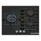 Встраиваемая газовая панель BOSCH Serie 6, газовая варочная панель, 60см,3 конфорки,закаленное стекло, черная,1 WOK-конфорка c 2 контурами пламени, FlameSelect,чугунные решетки, газ-контроль, автоматический электроподжиг, сделано в Испании