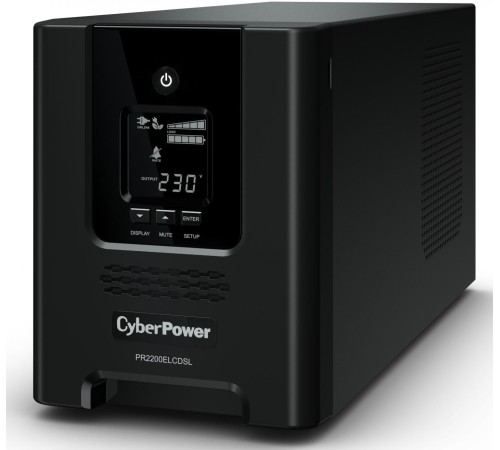 ИБП CyberPower PR2200ELCDSL, Line-Interactive, 2200VA/1980W, 8 IEC-320 С13, 1 IEC C19 розеток, USB&Serial, SNMPslot, LCD дисплей, Black, 0.5х0.6х0.3м., 28.4кг., замена для АРС SMC2000I, SMC2000I-RS и SMT2200I/ UPS Line-Interactive CyberPower PR2200ELCDSL