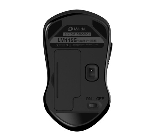 Мышь беспроводная Dareu LM115G Black (черный), DPI 800/1200/1600, ресивер 2.4GHz, размер 107x59x38мм