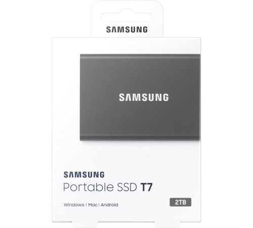 Внешние HDD и SSD/ Samsung External SSD T7, 2000GB, Type-C, USB 3.2 Gen2, R/W 1050/1000MB/s, 85x57x8mm, Titan Gray (12 мес.) Внешние HDD и SSD/ Samsung External SSD T7, 2000GB, Type-C, USB 3.2 Gen2, R/W 1050/1000MB/s, 85x57x8mm, Titan Gray (12 мес.)