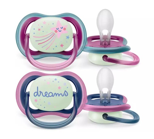 Пустышка ultra air, ночная, звезда/DREAMS, 6-18 мес., 2 шт.