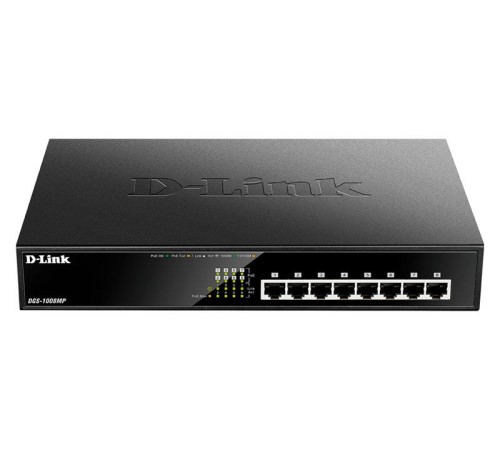 Коммутатор D-Link Неуправляемый PoE-коммутатор, 8x1000Base-T PoE, PoE-бюджет 125 Вт, корпус металл