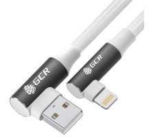GCR Кабель PREMIUM 0.3m Lightning угловой для PowerBank, MFI, силикон черный, AL case белый, GCR-53918