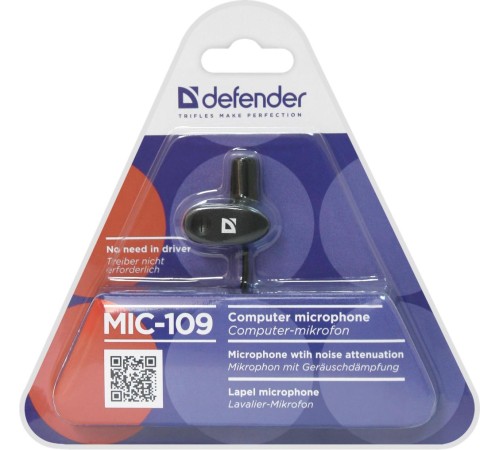 Defender Микрофон компьютерный MIC-109 черный, на прищепке, 1,8 м