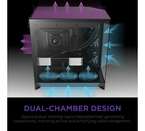 Корпус без блока питания/ Case NZXT H9 Flow (2025), Midi-Tower, TG, 3x140mm + 1x120mm, 2xUSB-A 3.2 + 1xUSB-C 3.2, E-ATX, ATX, mATX, mITX Black