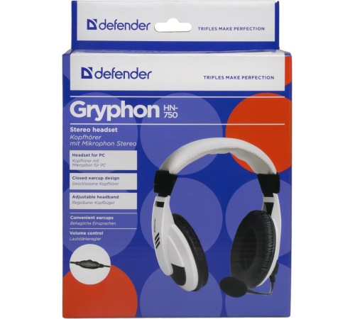 Defender Компьютерная гарнитура Gryphon 750 белый, кабель 2 м