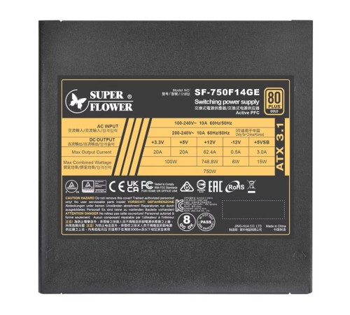 Блок питания 750Вт/ Power Supply Super Flower Leadex III Gold ATX 3.1, 750W, ATX, 140mm, 6xSATA, 2xPCI-E(6+2), 1xPCI-E 16, APFC, 80+ Gold, Full Modular Блок питания 750Вт/ Power Supply Super Flower Leadex III Gold ATX 3.1, 750W, ATX, 140mm, 6xSATA, 2xPCI-E(6+2), 1xPCI-E 16, APFC, 80+ Gold, Full Modular