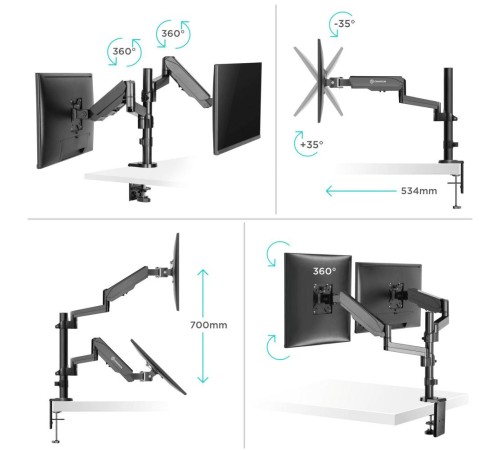 ONKRON кронштейн (держатель) для двух мониторов 13"-32" дюймов настольный, черный G140 ONKRON кронштейн (держатель) для двух мониторов 13"-32" дюймов настольный, черный G140