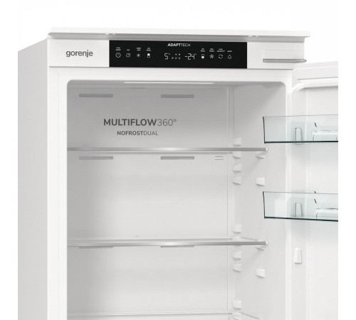 Встраиваемый холодильник Gorenje/ Встраиваемый холодильник Gorenje, полезный объем 243 л, электронное управление, цифровой дисплей, NoFrost Dual, Multiflow 360, LED освещение, слайдерное крепление, инверторный компрессор, энергоэффективность А+, уровень ш