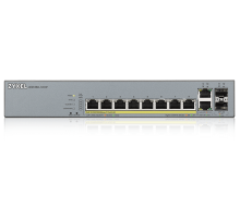 Коммутатор/ ZYXEL GS1350-12HP L2 PoE + switch for IP cameras, 10xGE (8xPoE +), 2xSFP, PoE budget 130 W, power transmission distance up to 250 m, auto-reloading of PoE ports, increased overvoltage and electrostatic discharge protection