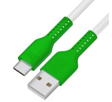 Кабель 0.5m TypeC, QC, белый, зеленый ПВХ