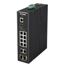 коммутатор D-Link PROJ Промышленный управляемый L2 PoE-коммутатор, 10x1000Base-T (8x1000Base-T PoE), 2x1000Base-X SFP, PoE-бюджет 123 Вт, защита от статического электричества до 6 кВ, CLI, консольный порт RJ-45,