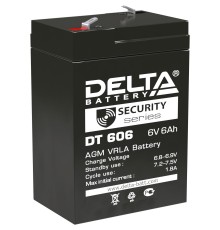 Батарея DELTA серия DT, DT 606, напряжение 6В, емкость 6Ач (разряд 20 часов),  макс. ток разряда (5 сек.) 90А, макс. ток заряда 1.8А, свинцово-кислотная типа AGM, клеммы F1, ДxШxВ 70х48х101мм., вес 0.81кг., срок службы 5 лет./ Battery DELTA series DT, DT