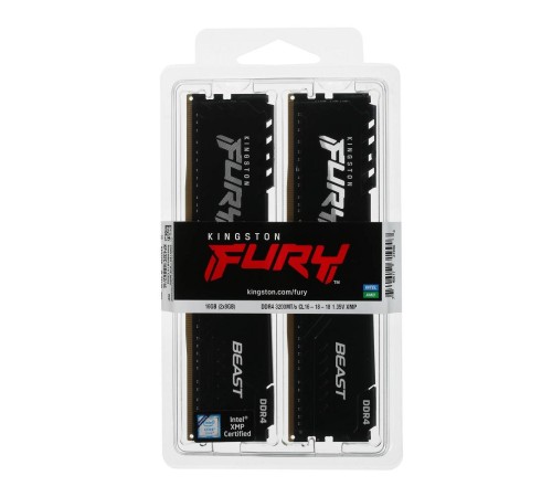 Память оперативная/ Kingston 16GB 3200MT/s DDR4 CL16 DIMM (Kit of 2) FURY Beast Black (Select Regions ONLY)