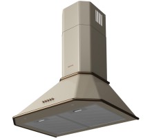 Вытяжка Korting/ Кухонная вытяжка, Настенная вытяжка, Ширина 60 см, Мощность: 850 м3/ч,  3 режима,  Механическое кнопочное управление, Алюминиевые жировые фильтры, 2 LED лампы освещения, цвет - слоновая кость, профиль рамок и кнопки - бронза