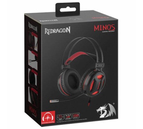 Redragon Игровая гарнитура Minos красный + черный, кабель 2 м