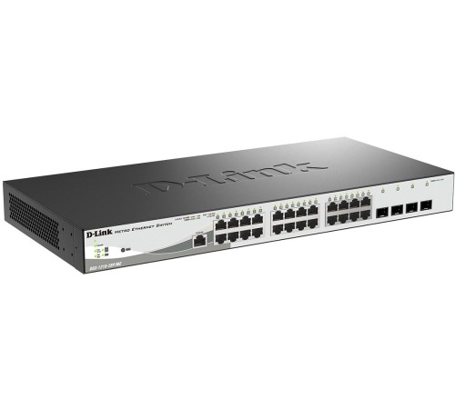 Коммутатор/ DGS-1210-28P/ME/B Managed L2 Metro Ethernet Switch 24x1000Base-T PoE, 4x1000Base-X SFP, PoE Budget 193W, Surge 6KV, CLI, RJ45 Console, Dying Gasp