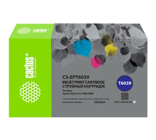 -/ Картридж струйный Cactus CS-EPT6039 T6039 св.сер.пигм. (220мл) для Epson Stylus PRO 7880/9880