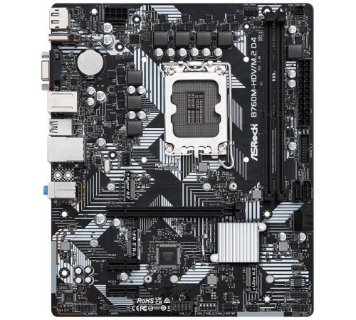 Материнская плата ASROCK B760M-HDV/M.2 D4, LGA1700, B760, 2*DDR4, 4*SATA, 2*M.2, 3*USB 3.2, 2*USB 2.0, Type-C, 1*PCIx16, 2*PCIx1, 1xM.2 (Key E), HDMI+DP, mATX