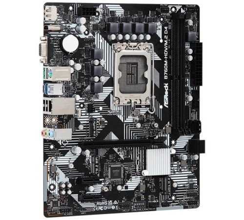 Материнская плата ASROCK B760M-HDV/M.2 D4, LGA1700, B760, 2*DDR4, 4*SATA, 2*M.2, 3*USB 3.2, 2*USB 2.0, Type-C, 1*PCIx16, 2*PCIx1, 1xM.2 (Key E), HDMI+DP, mATX