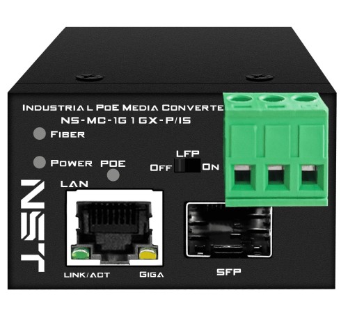 Промышленный компактный Ultra PoE медиаконвертер Gigabit Ethernet/ Промышленный компактный Ultra PoE медиаконвертер Gigabit Ethernet, SFP 1000Мбит/c, RJ45 10/100/1000Мбит/c, поддержка LFP. Порт PoE: до 90W (IEEE 802.3af/at/bt). Автоматическое определение