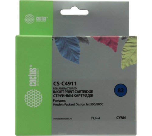 -/ Картридж струйный Cactus CS-C4911 №82 голубой (72мл) для HP DJ 500/800C