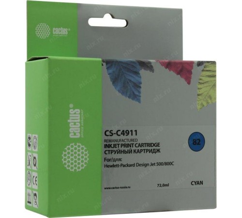 -/ Картридж струйный Cactus CS-C4911 №82 голубой (72мл) для HP DJ 500/800C