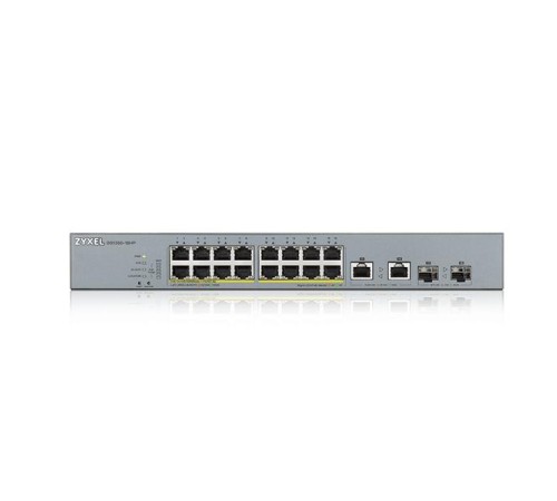 коммутатор Smart L2 коммутатор PoE+ для IP-видеокамер Zyxel NebulaFlex Pro GS1350-18HP, rack 19", 16xGE PoE+, 2xCombo (SFP/RJ-45), бюджет PoE 250 Вт, питание до 250м, автоперезагрузка PoE-портов