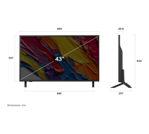 Телевизор ЖК 43'' LG/ 43", Ultra HD, Dynamic QNED Color, Smart TV, WebOS, Wi-Fi, DVB-T2/C/S2, MR, 60Hz Native, 2.0ch (20W), 2 HDMI, 1 USB, 2 Pole, Ashed Blue, 2025