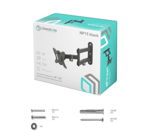 ONKRON кронштейн для телевизора 10"-32" наклонно-поворотный, чёрный NP15 ONKRON кронштейн для телевизора 10"-32" наклонно-поворотный, чёрный NP15