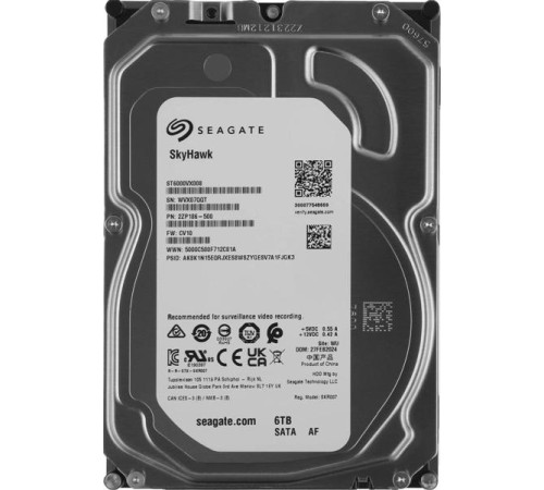 Жесткий диск Seagate SkyHawk HDD 3.5" SATA 6Tb, 5400 rpm, 256Mb buffer, 512e/4Kn, CMR, ST6000VX008, 1 year