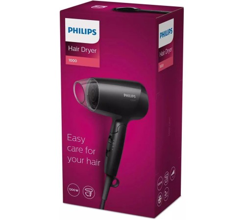 Фен Philips/ Фен Philips, дорожный, мощность 1200 Вт, 2 скорости, 3 режима работы, 1 насадка, цвет черный Фен Philips/ Фен Philips, дорожный, мощность 1200 Вт, 2 скорости, 3 режима работы, 1 насадка, цвет черный