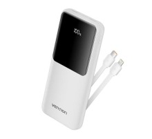 Power Bank Vention 10000mAh(Micro-USB/C/A/A) со встроенными кабелями 22.5W Белый с LED Дисплеем, шт.
