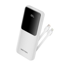 Power Bank Vention 10000mAh(Micro-USB/C/A/A) со встроенными кабелями 22.5W Белый с LED Дисплеем, шт.
