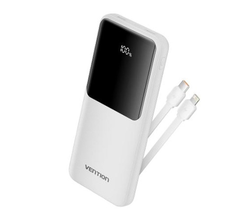 Power Bank Vention 10000mAh(Micro-USB/C/A/A) со встроенными кабелями 22.5W Белый с LED Дисплеем, шт. Power Bank Vention 10000mAh(Micro-USB/C/A/A) со встроенными кабелями 22.5W Белый с LED Дисплеем, шт.