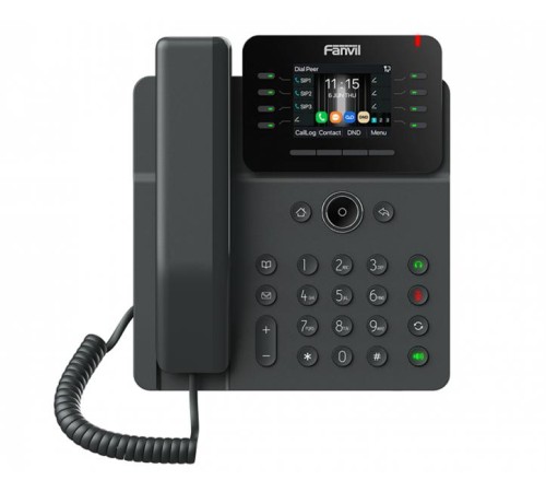 SIP-Телефон Fanvil V62G, 12 SIP-акк., 2,8", 320x240 Цвет. экран, POE, БП в комп., 2x1 Gbps, Чёрный