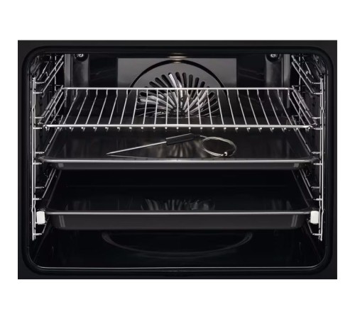 Встраиваемые электрические духовки ELECTROLUX/ Встраиваемый духовой шкаф с конвекцией, объем 72 л, 11 режимов, 9 автопрограмм, очистка пиролитическая, 4 стекла в дверце, направляющие проволочные + телескопические (1 уровень), термощуп, сенсорное управлени