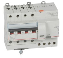 Автоматический выключатель дифференциального тока DX3 6000, 10 кА, тип характеристики С, 4П, 400В~, 50А, тип AС, 30 мА, 7 модуля