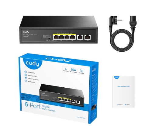 Коммутатор/ 6-Port 10/100/1000M PoE+ Switch, 4-Port 10/100/1000 BASE-T Gigabit PoE+ ports, 2-Port 10/100/1000 BASE-T Gigabit Uplink ports,  802.3at/af, VLAN mode support for port #1 ~ #4, Extend mode support for port #3 ~ #4, Fanless, ±4KV Surge Protectio