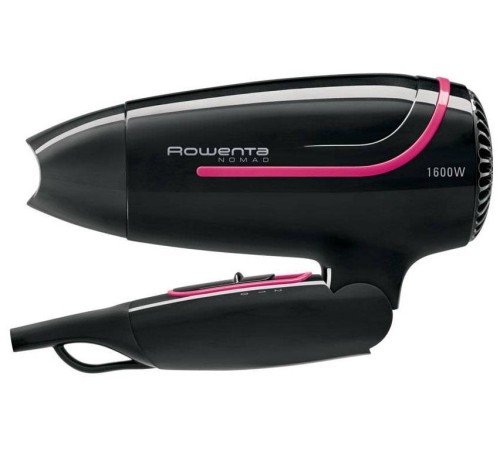 Фен Rowenta/ Фен Rowenta Nomad CV3323F0, мощность 1600 Вт, 2 скорости, независимая регулировка температуры и скорости потока, складная ручка, цвет черный/розовый