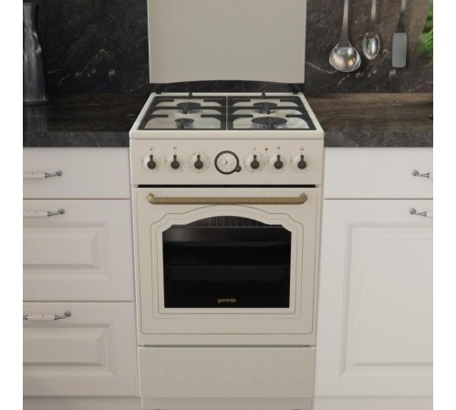 Плита GORENJE/ Тип плиты: комбинированная, Тип варочной поверхности: газовая, Цвет: бежевый, Гриль: Есть, Ширина, см: 50