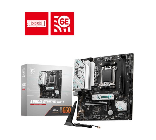 Материнская плата/ MB MSI AMD B650 sAM5, 2xDDR5(128GB), HDMI 2.1/DP, 1xPCIe 4.0x16, 1xPCIe 3.0, 1xLAN (2.5GbE), Wi-Fi, BT, 4xSATA 6Gb/s, 2xM.2, 1xUSB-C, 3xUSB 3.2, 2xUSB 2.0, mATX Материнская плата/ MB MSI AMD B650 sAM5, 2xDDR5(128GB), HDMI 2.1/DP, 1xPCIe 4.0x16, 1xPCIe 3.0, 1xLAN (2.5GbE), Wi-Fi, BT, 4xSATA 6Gb/s, 2xM.2, 1xUSB-C, 3xUSB 3.2, 2xUSB 2.0, mATX