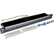 Патч-панель Патч-панель 19", 24 порта RJ45, экранированная, кат.6, 1U