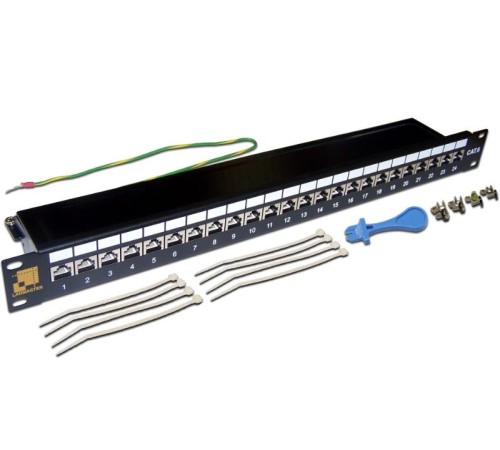 Патч-панель Патч-панель 19", 24 порта RJ45, экранированная, кат.6, 1U