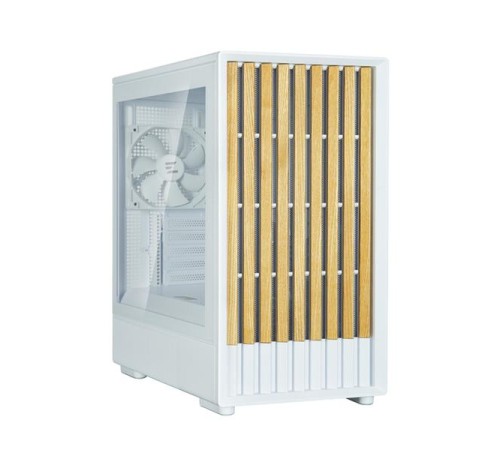 корпус ZALMAN P10 NAMU, MATX, WHITE, WINDOW, FRONT COVER WALNUT, 2x3.5", 3x2.5", 1xUSB TYPE-C, 1xUSB3.0, FRONT 2x120mm, REAR 1x120mm ARGB