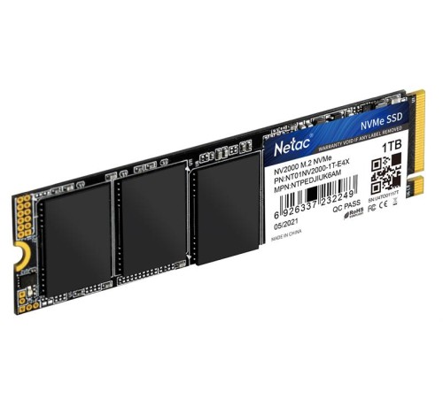 SSD накопитель Netac SSD NV2000 1TB PCIe 3 x4 M.2 2280 NVMe 3D NAND, R/W up to 2500/2100MB/s, IOPS(R4K) 150K/280K, TBW 600TB, 5y wty SSD накопитель Netac SSD NV2000 1TB PCIe 3 x4 M.2 2280 NVMe 3D NAND, R/W up to 2500/2100MB/s, IOPS(R4K) 150K/280K, TBW 600TB, 5y wty