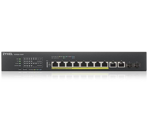 Коммутатор/ ZYXEL Hybrid Smart PoE ++ ZYXEL NebulaFlex XS1930-12HP switch, 19 "rack, 10xRJ-45: 1 / 2.5 / 5 / 10G (8 of them PoE ++ (802.3bt), 2xSFP +, 375 W PoE budget, standalone / cloud management